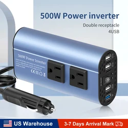 Modified Frequency Inverter Double receptacle 4USB 500W DC12V To AC110V Ports Car Adapter Portable Inverter