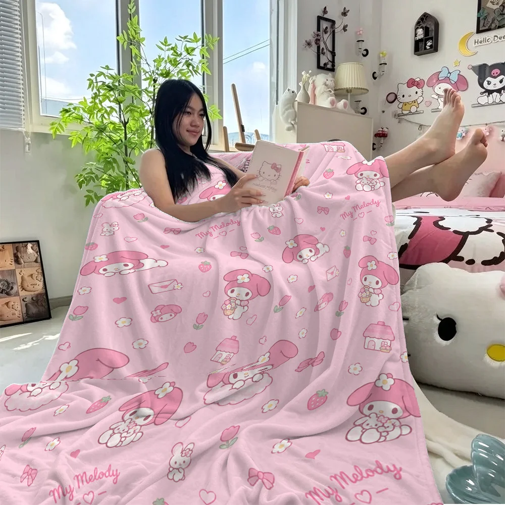 My Melody Flannel Blanket Valentine Print Throw Blanket Soft Fleece Sofa Car Camping Baby Blanket Gift for Girls