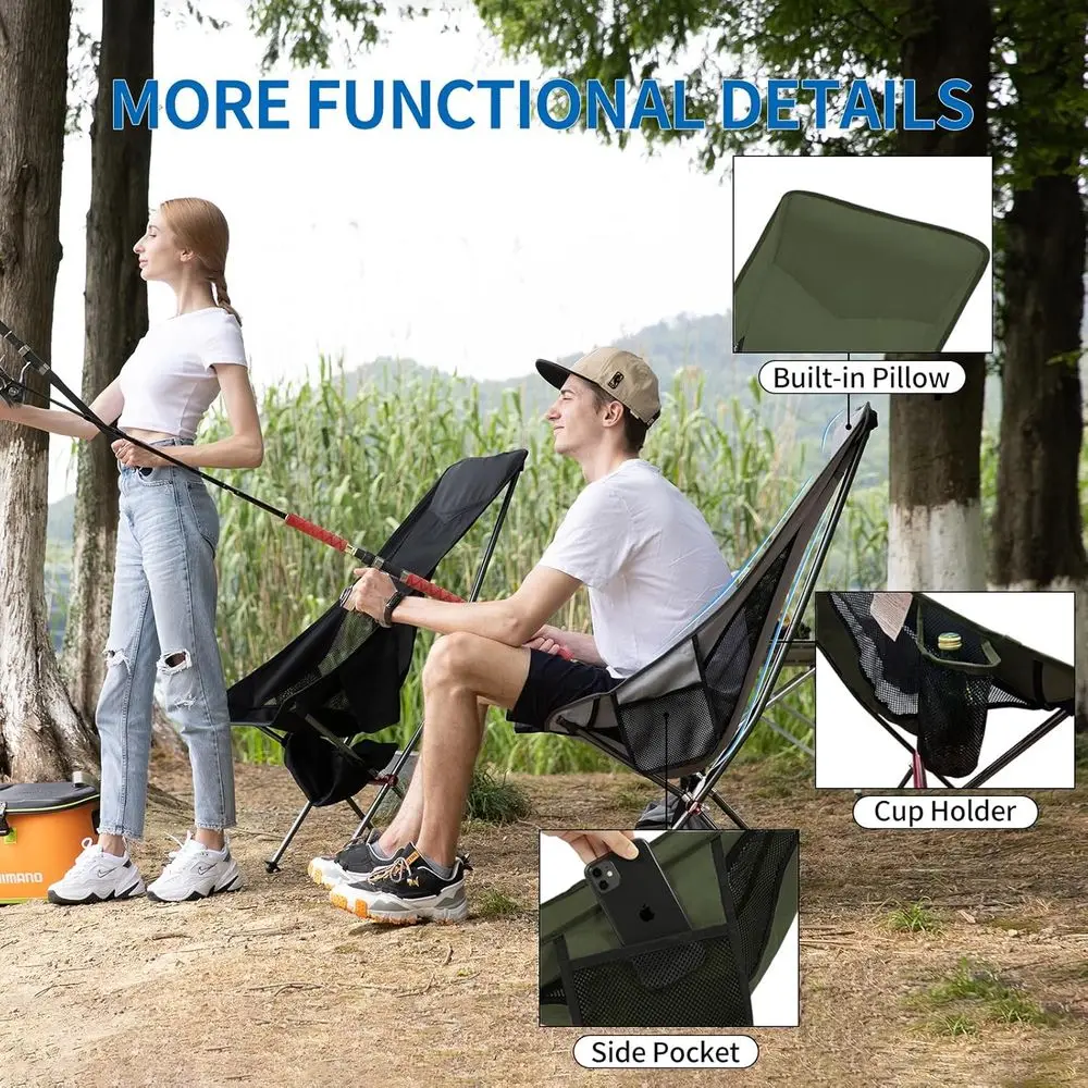 كرسي تخييم محمول عالي الظهر قابل للطي من الألومنيوم للبالغين مع وسادة وجيب وحقيبة حمل - مثالي لحقائب الظهر والمشي لمسافات طويلة و #5