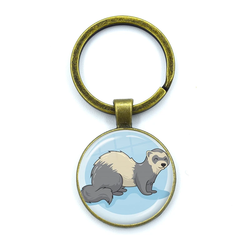 Cute Ferret Keychains Handmade Glass Cabochon Alloys Key Rings Pendants Trinkets Cartoon Design Creative Fashion