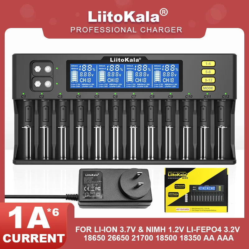 LiitoKala Lii-S12 PD2 18650 Battery Charger LCD Display 12 Trough For 1.2V 3.8V 3.2V 3.7V IMR NiMH/Cd 18650 26650 26700 AA AAA