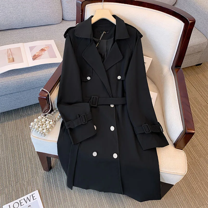 Plus Size Women Coats and jackets Autumn Mid Length Trench Coat Korean Fashion Winter Clothes Women Belt Trench Coat 9xl 10xl