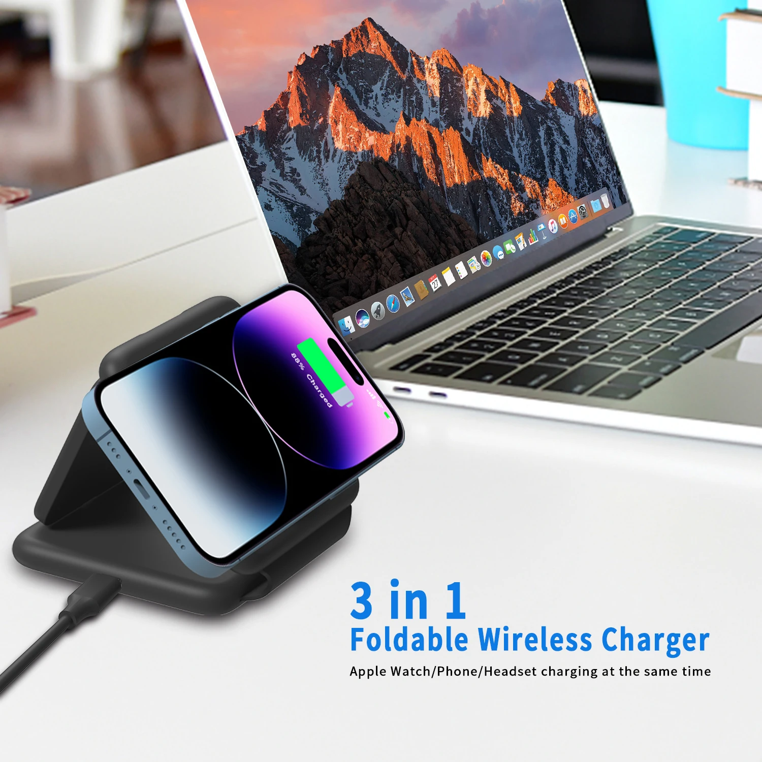 Wireless Charger 3 in 1  Station,Magnetic Fast Wireless Charging Pad Compatible with iPhone  Apple Watch AirPods