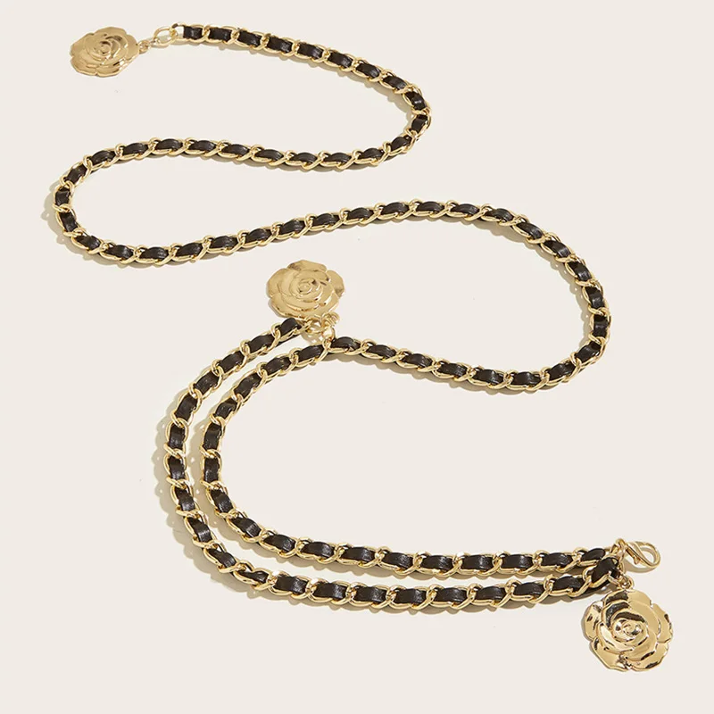 Fashion Metal Chain Belts for Women Flower Pendant Jeans Suit Dress Waist Chain Female Luxury Brand Designer Accessories