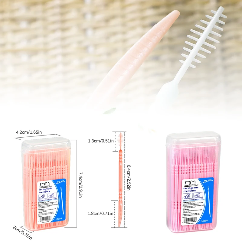 100pcs/Box Double Head Dental Floss Interdental Toothpick Brush Brush Teeth Stick Dental Oral Care Toothpicks Floss Pick