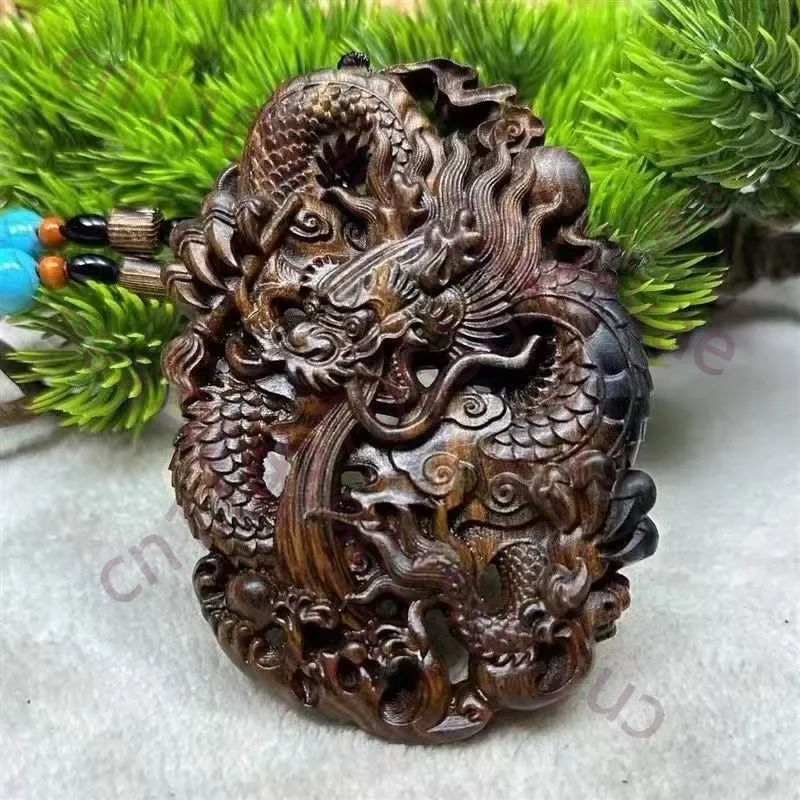 Hand-Carved Agarwood Dragon Pendant - 3.9