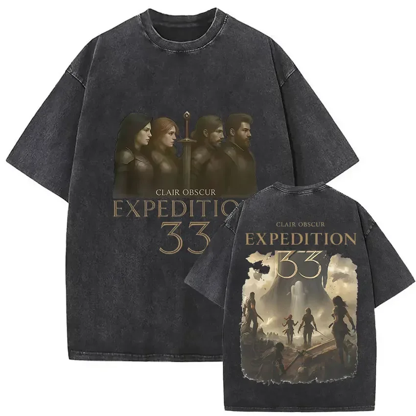 Customization Shirt Esquie Clair Obscur Expedition 33 Vintage Washed Graphic T Shirts Men Gothic Classic Punk Short Sleeve T-shi