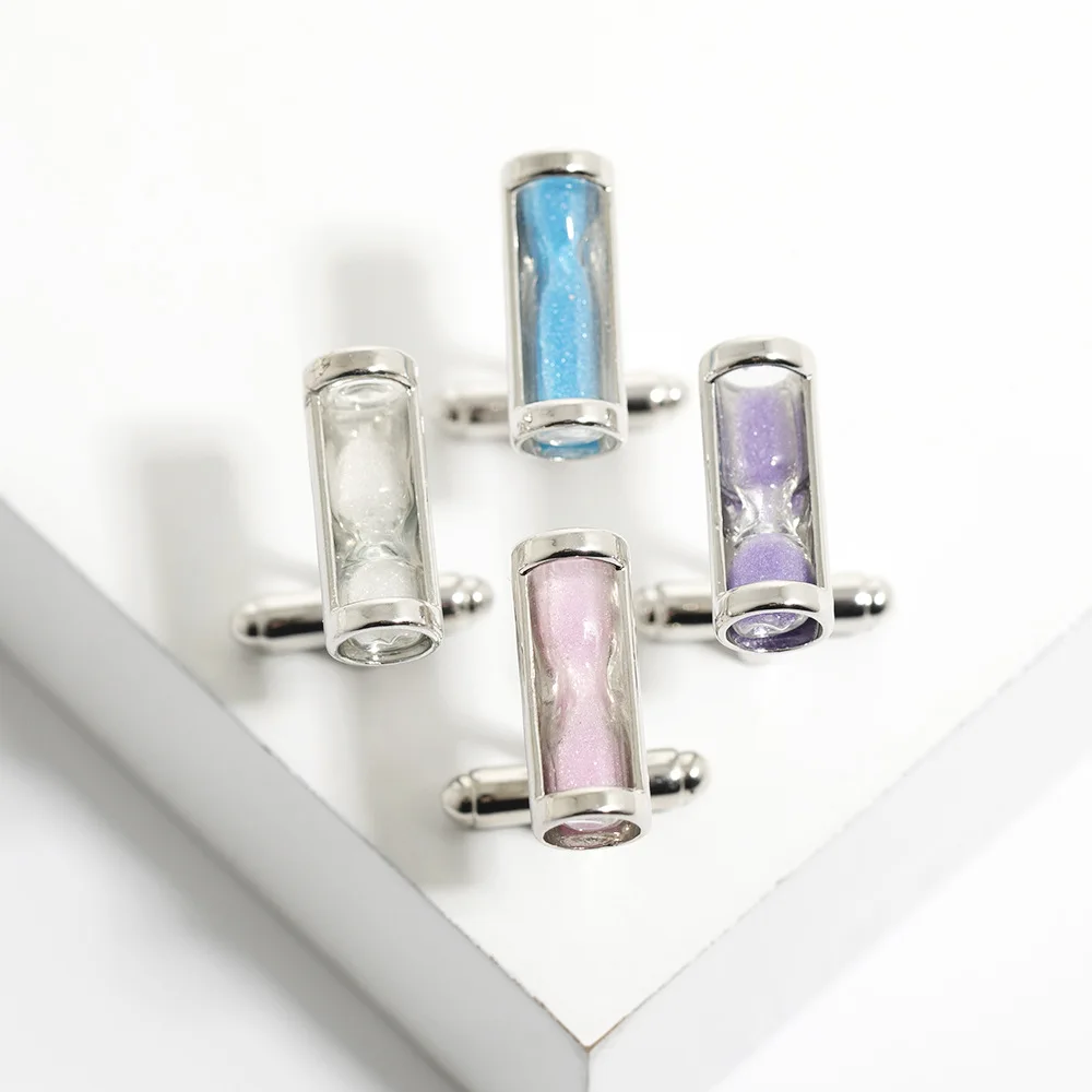 Dreamy Flowing Sand Hourglass Cufflinks Available in Multiple Colors Alloy Glass Hourglass Cufflink Business Formal Shirt Cuff