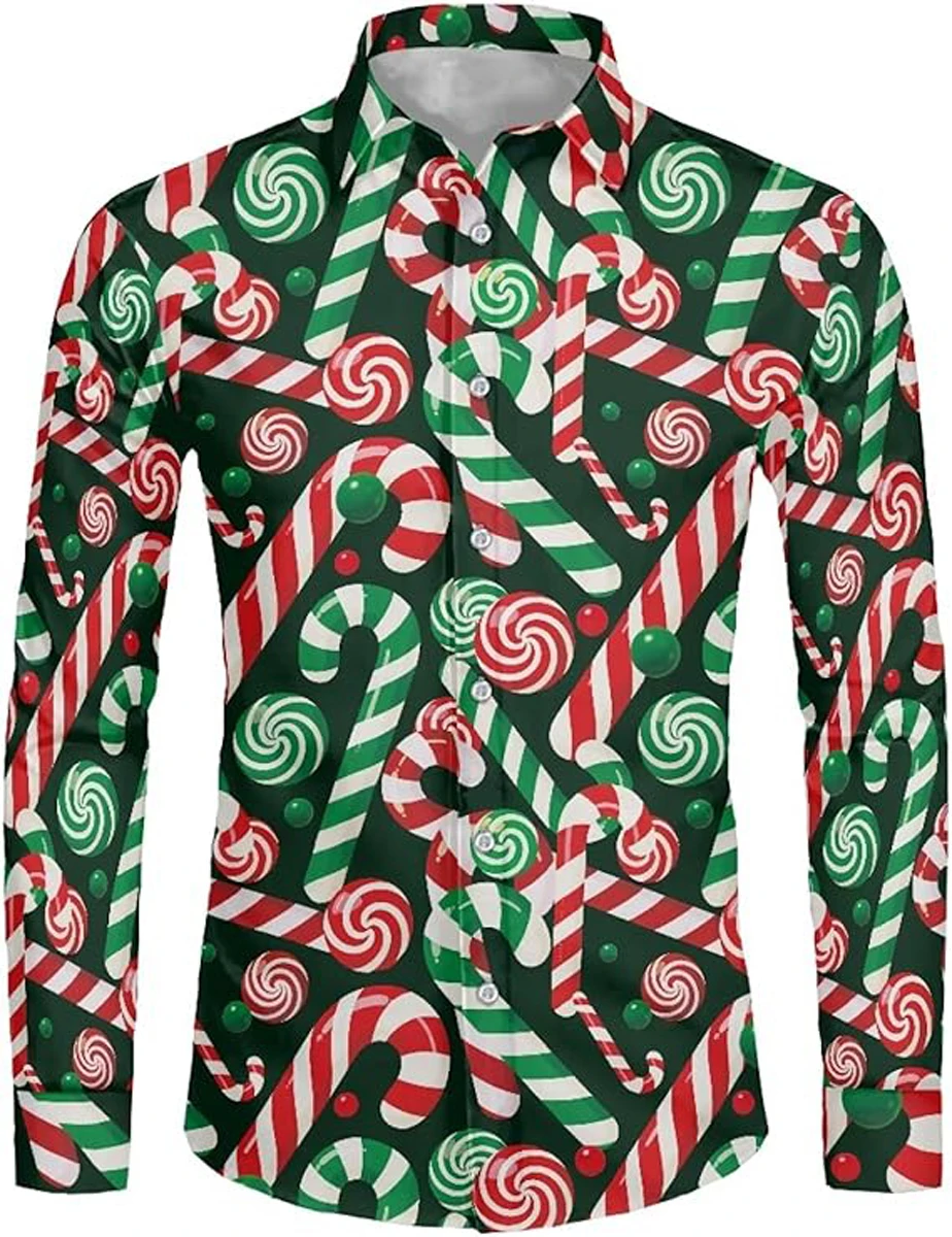 

Men's New Shiny Christmas Alpaca Walking Stick 3D Printed Shirt Street Casual Home Party Breathable Lapel Button Hawaiian Shirt