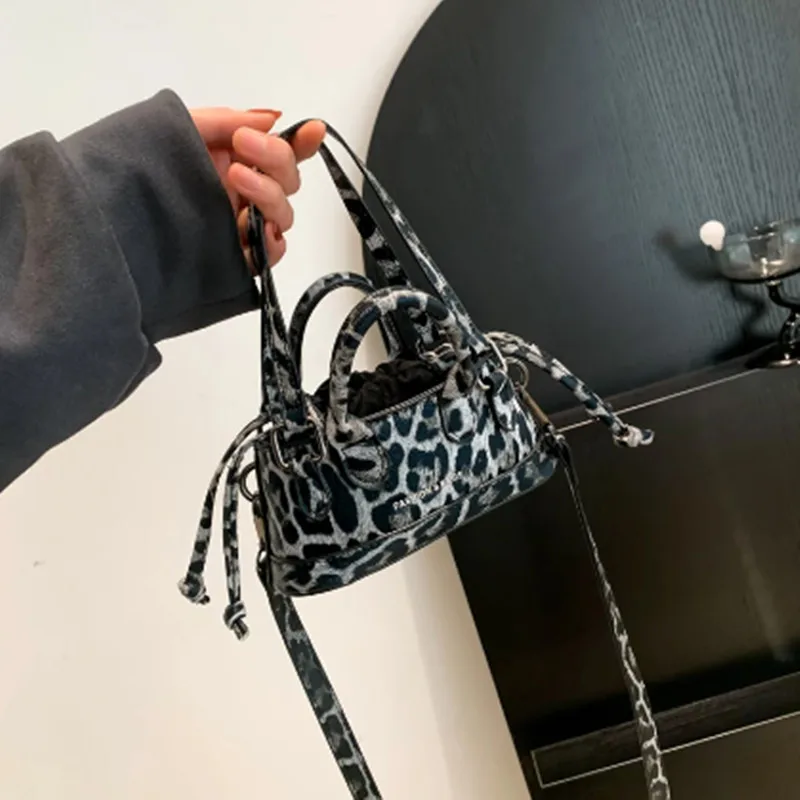 Mini Cheetah Checkerboard Print Handbag Female Evening Party Cosmetic Phone Drawstring Clutch Bag PU Small Shoulder Bag