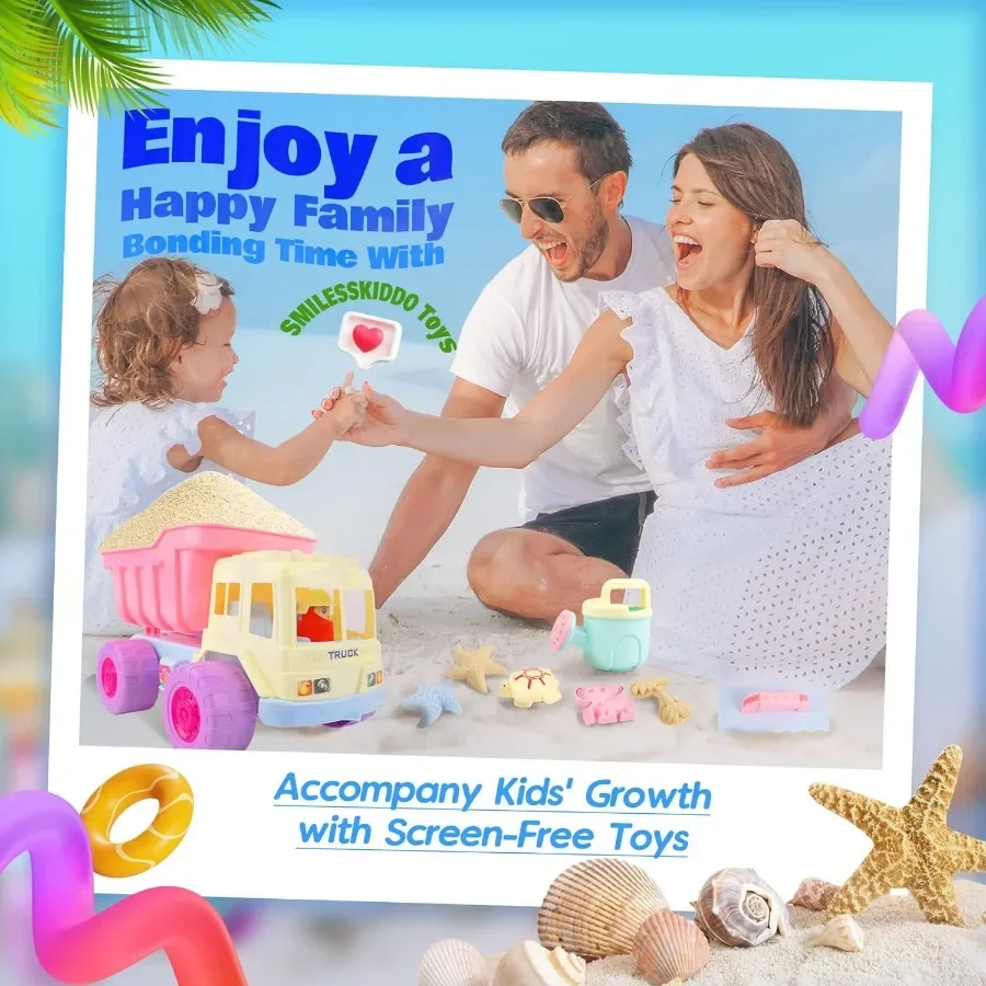 Beach Toys for Toddlers 1-3, Kids Sand Toys Set with Dump Truck, Beach Shovels, Scoops, Molds - Outdoor Sandbox Toys with a Mesh