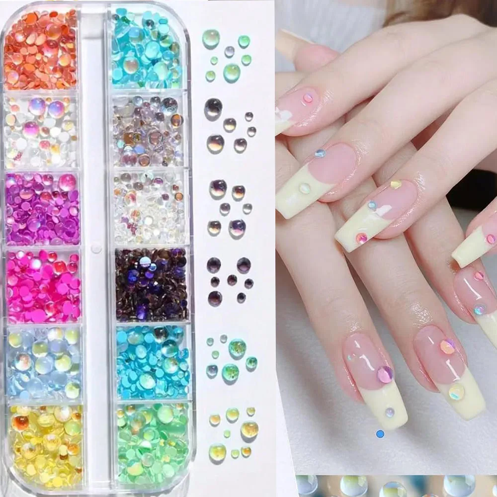 6/12 Gitter 3D Meerjungfrau Halbperlen Nagelkunst Strasssteine Macaron Glitzer Glasperlen/Kaviare Nagelcharms DIY Aurora Nagelperlen