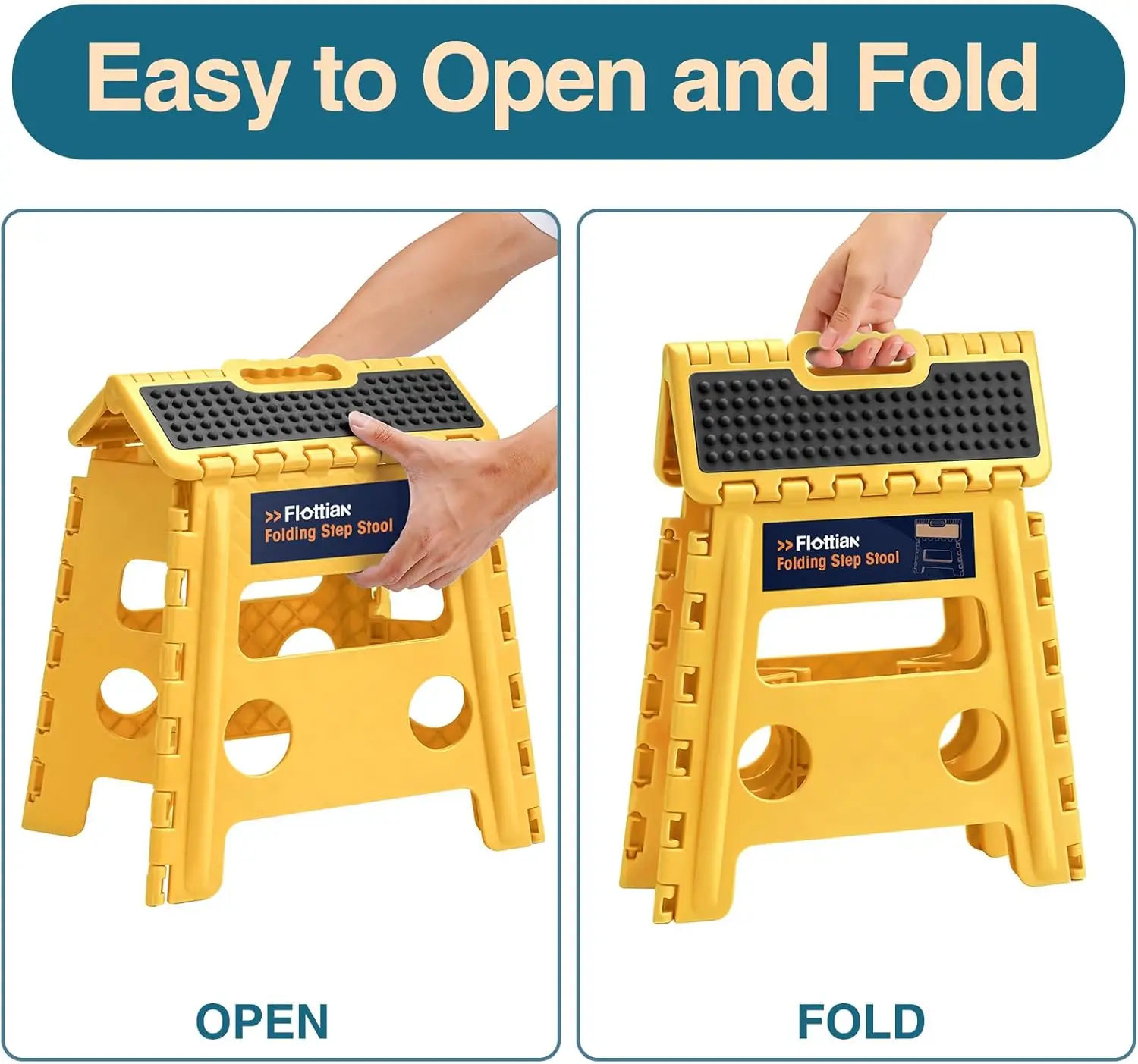

Flottian 13"" Folding Step Stool For Adults And Kids Holds Up To 300 Lbs,Non-Slip Folding Stools With Handle, Compact Plastic