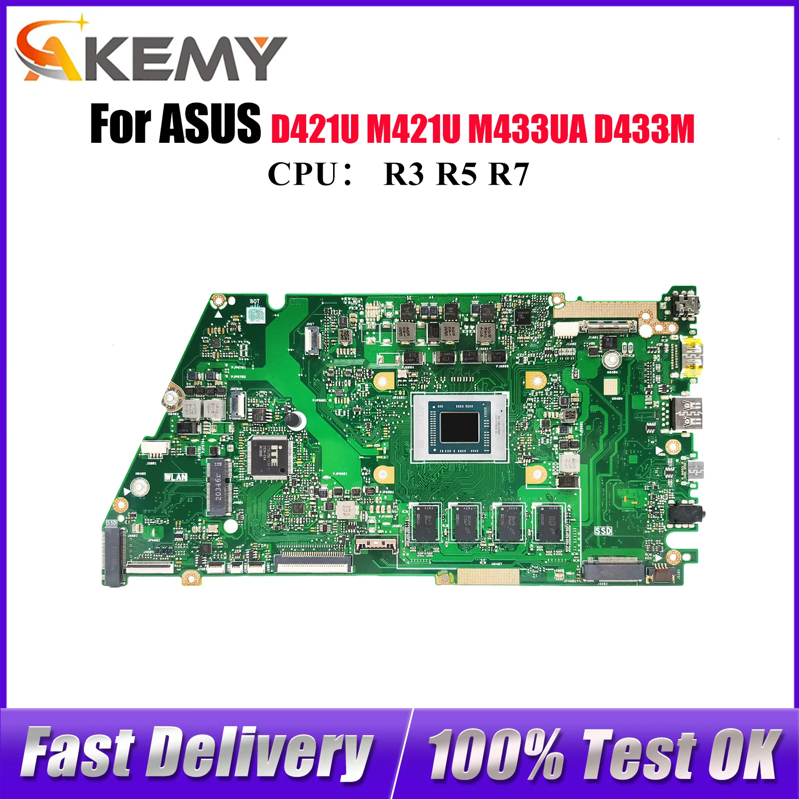 X421UA Laptop Motherboard For ASUS VivoBook X421U D421U M433UA D433M X421UA M421U X421UAY Notebook Mainboard With R3 R5 R7 CPU