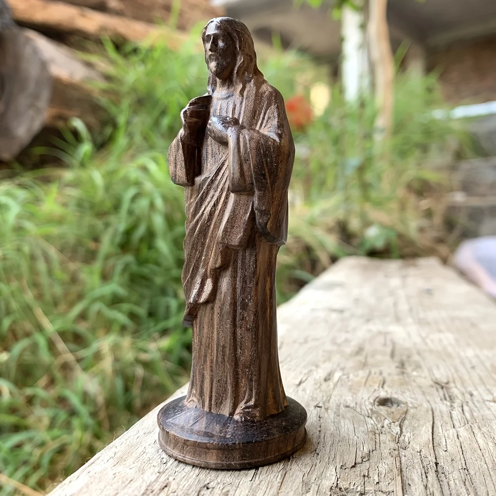 Hand-Carved Wooden Jesus Statue Ornament, Artistic Style, Suitable for Men's Gifts, Housewarming Gifts, Desktop Decorations, Holiday Decorations, Centerpiece Decorations, Office, Christmas Decorations, Statue Ornaments
