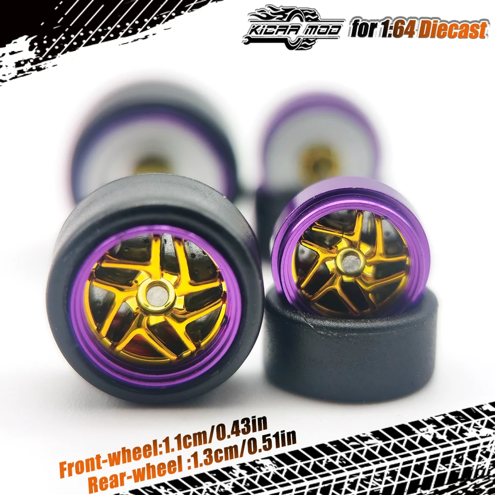 Kicarmod 1/64 Metal Rims Model wheels with Plastic Spokes and Brake Discs Hobby Collection Wheels D:13mm+15mm 1 Set