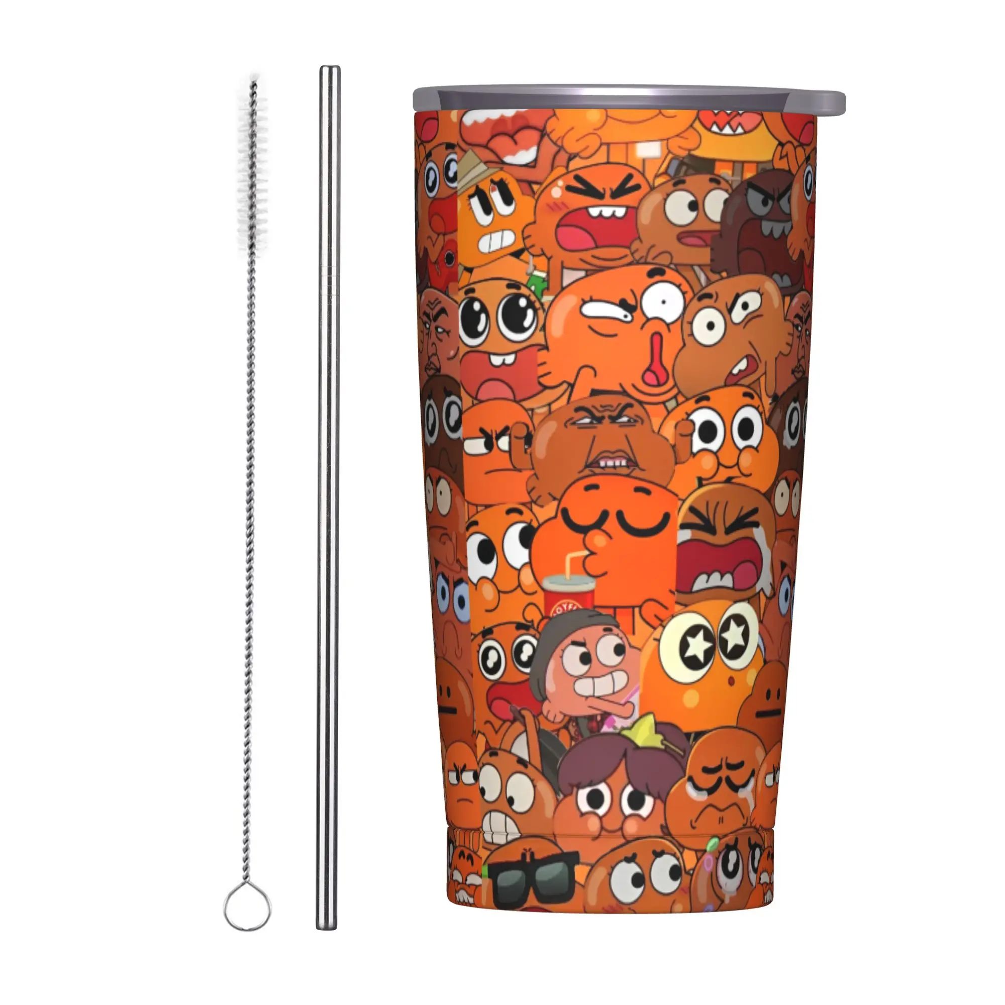 

Gumball Darwin Face Cartoon Tumbler Vacuum Insulated Thermal Cup with Lid Straw Office Home Mugs Spill Proof, 20oz