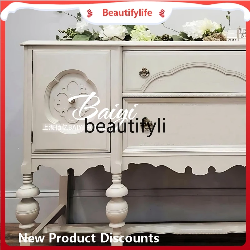 

CQY French Style Solid Wood Entryway Cabinet Luxurious Palace European Carved Vintage Sideboard Decorative Cabinet