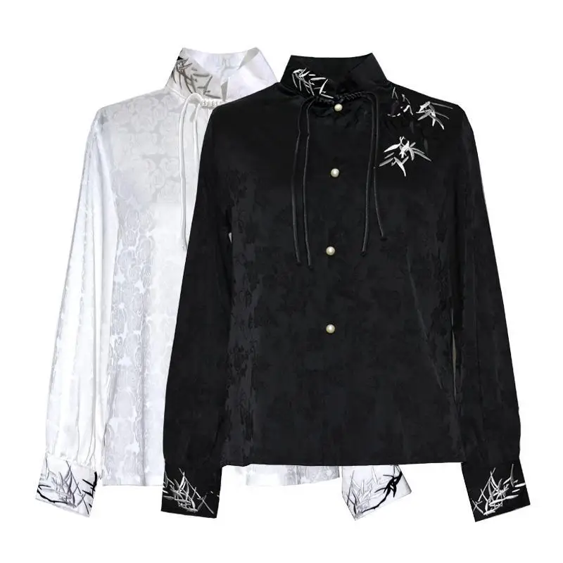 

Blouse Women Stand Collar Black White Tops Blusas Mujer De Moda Printed Shirts & Blouses Streetwear Punk Harajuku New