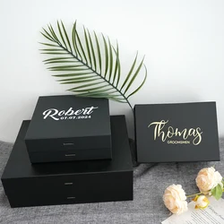 Personalized Black Gift Box Groomsmen/Best Man Empty Gift Box Wedding Bachelor Party Thank You Favors Will You Be My Groomsmen