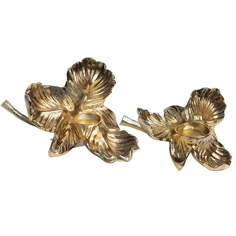 Modern light luxury gold pattern aluminum candle holder ornament home living room dining table model room candle holder ornament