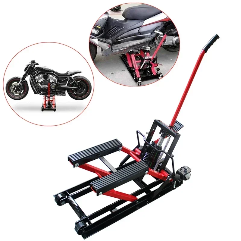 Hydraulic Motorcycle Scissor Jack 1500 LBS Load Capacity Adjustable Portable Hoist Stand Lift Tool Non-Slip Rubber