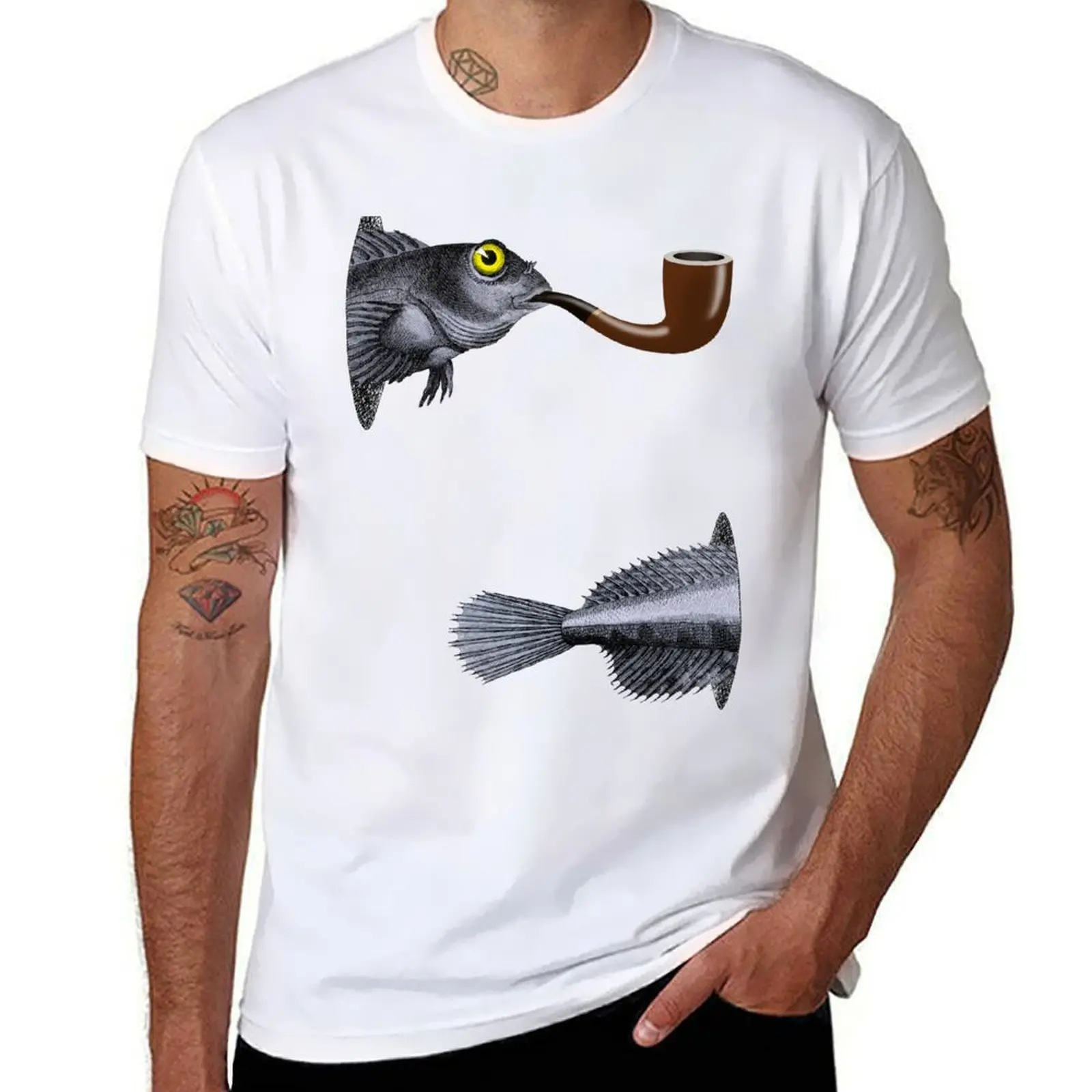 

Magritte Fish T-Shirt printed t shirts for man cotton tshirt 100% T-Shirt