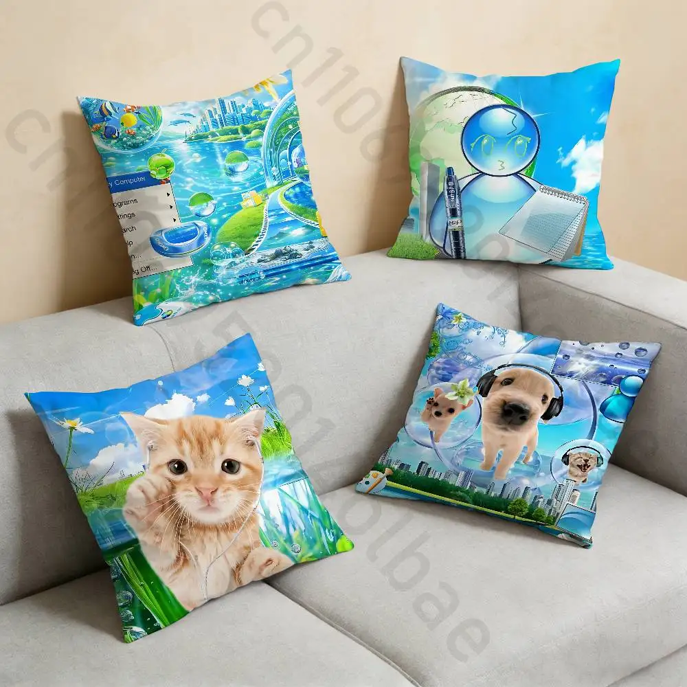 

Frutiger Aero Aqua Pillow Case Sofa Living Room Bedroom Headboard Backrest Cushion Square Cushion Nap Time