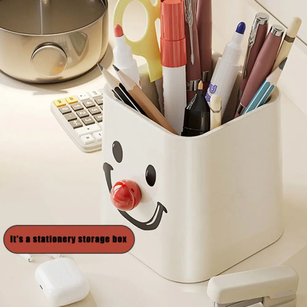 

Smiling face pattern pen container Light weight Waterproof Stationery Case pp Bottom hollowing Desktop Storage Box School