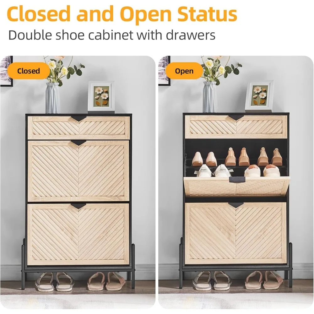 خزانة تخزين الأحذية النحيفة مع درجين للمدخل، منظم الأحذية قائم بذاته #5