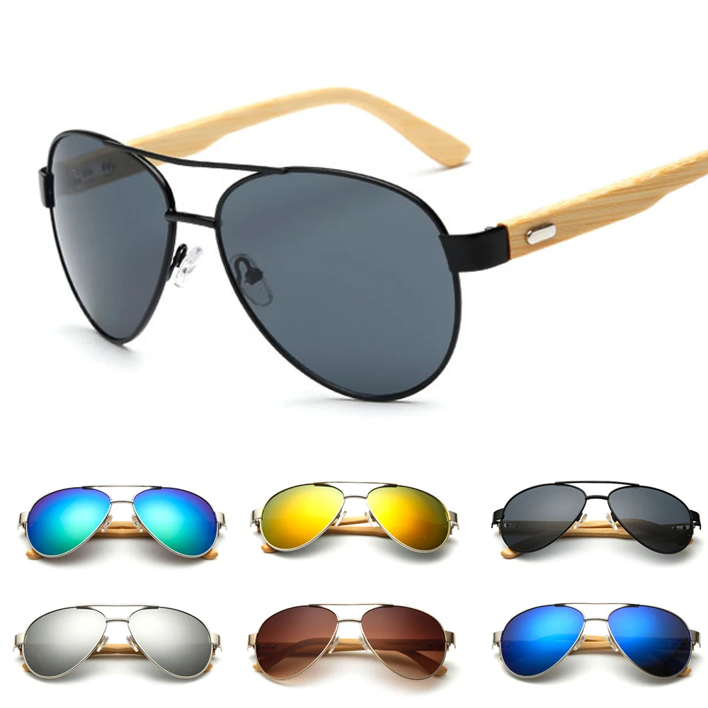 

FOENIXSONG Fashion Sunglasses for Women Men Pilot Style Oversized Bamboo Legs Retro Sun Glasses Vintage Sunglass