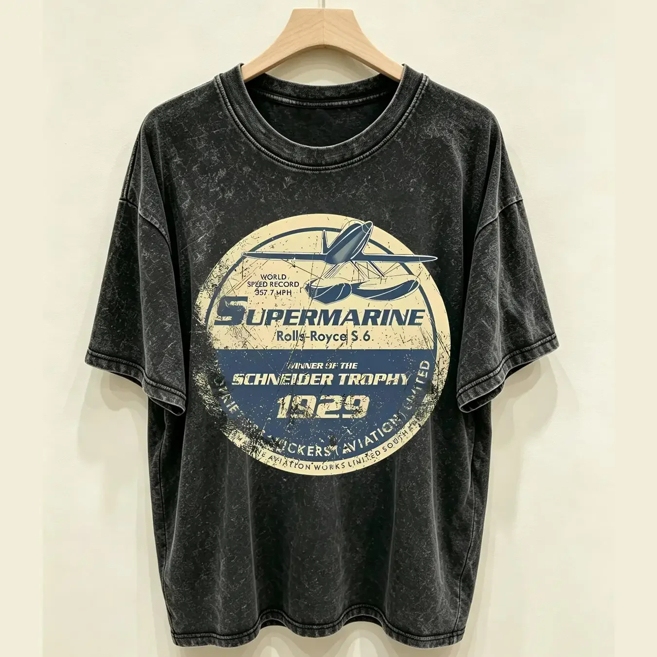 washed T Shirt Supermarine Aviation Speed Trials Very Retro Vintage Style vintage Washed Unisex homme Breathable Versatile Soft