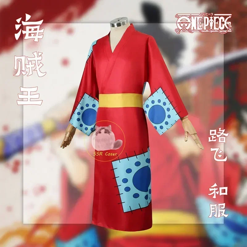 Anime Luffy Cosplay Costume, Wano Country Monkey Cosplay Kimono pour hommes adultes chapeau cardigan rouge, olympiques Halloween - view 3