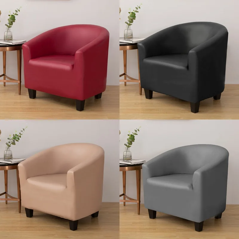 

PU Leather Waterproof Club Tub Chair Slipcover Stretch Armchair Covers Anti-dirty Tub Sofa Cover for Bar Counter Living Room
