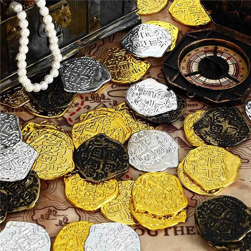 L81A 2025-900 pièces pièces de monnaie en plastique or pièces de Pirate pièces de jeu pour enfants pour fête de Pirate coffre au trésor jeux jetons Cosplay
