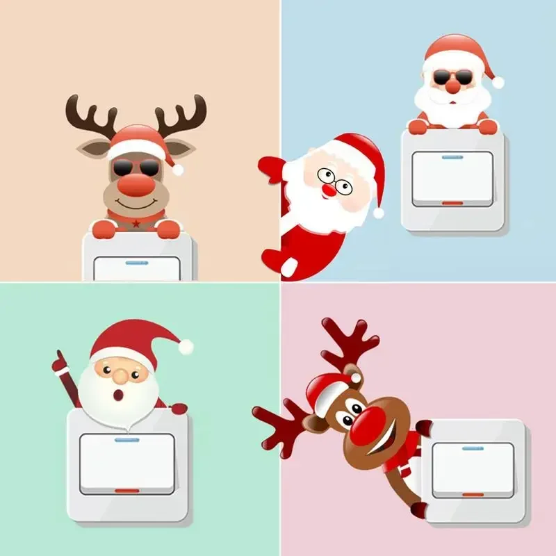 Christmas Removable Switch Stickers For Kids Room Cartoon Wall Decals Waterproof Dustproof Power Socket Stickers Room Decor