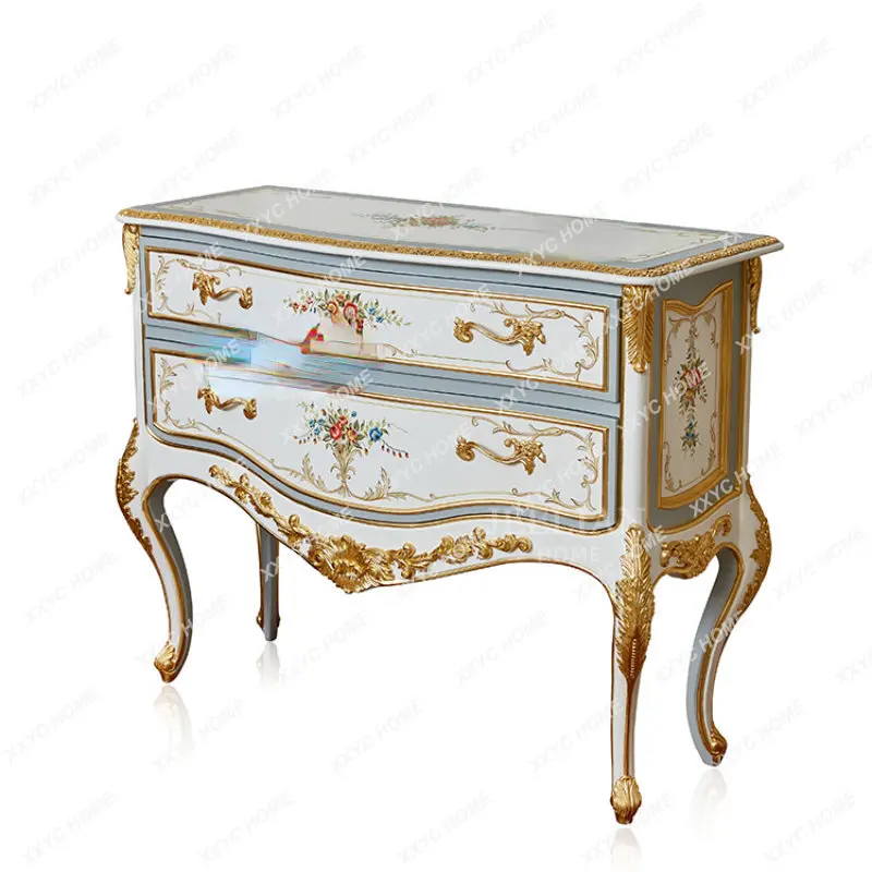 

Luxury Hand-Painted Gilding Lobby Entrance Cabinet European-Style Solid Wood Birch Furniture Locker