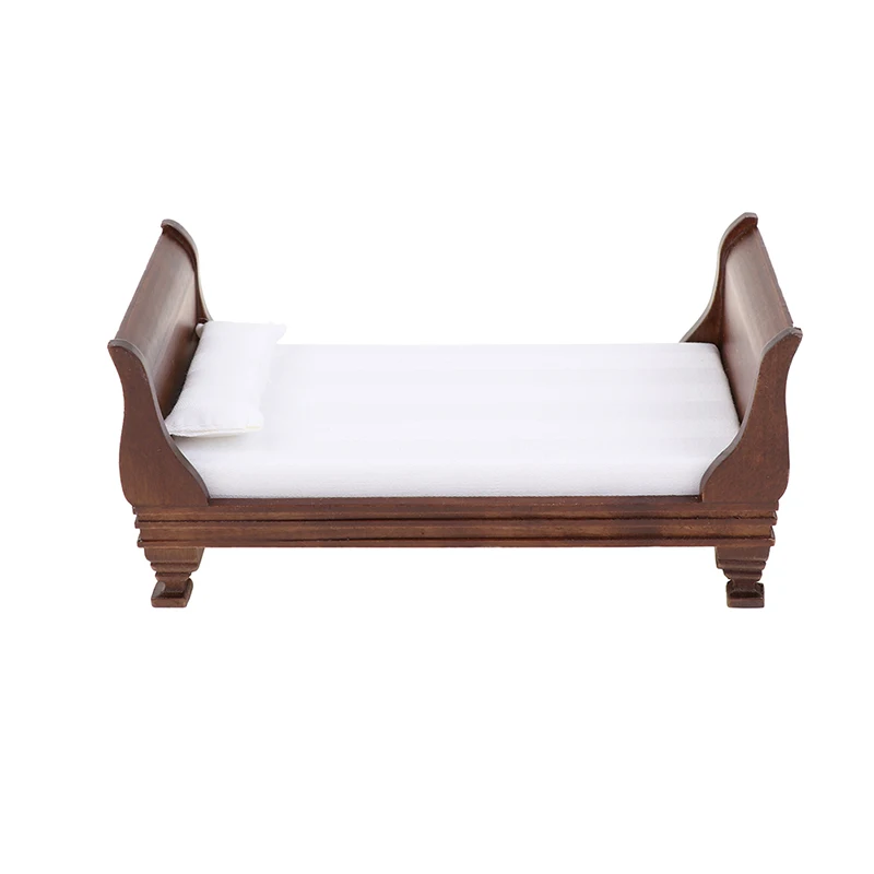 Móveis de madeira Cama Individual para Dollhouse, Acessórios Miniatura, 1:12