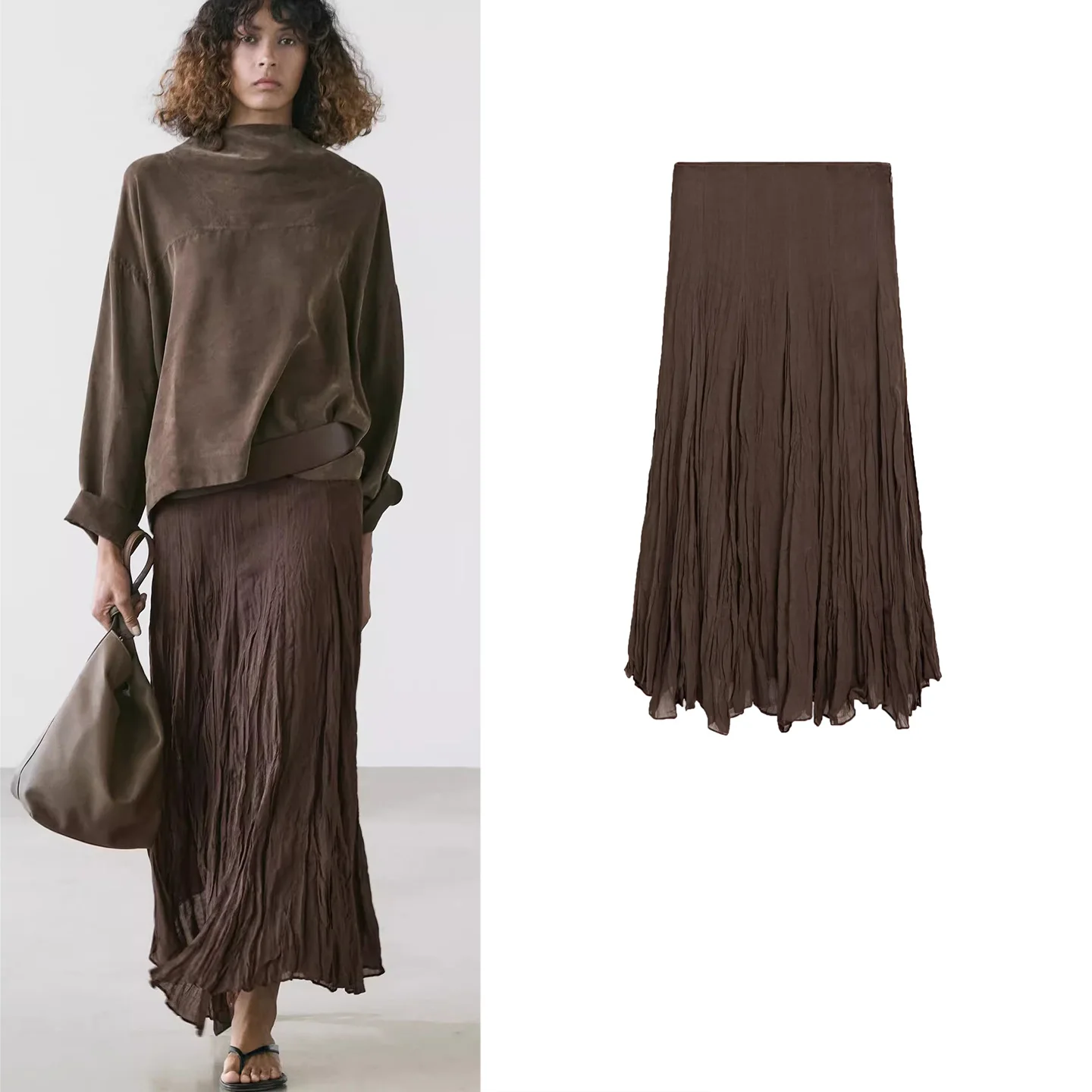 

Новая весенняя асимметричная плиссированная декоративная юбка миди средней длины для женщин, свободного кроя, из полиэстера, с эффектом стирки