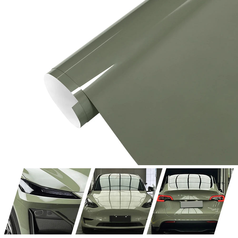 

Ultra Gloss Combat Green PET Air Bubble Free Vinyl Car Wrap Film Waterproof Motorcycle Adhesive Sticker Car Styling Accessories
