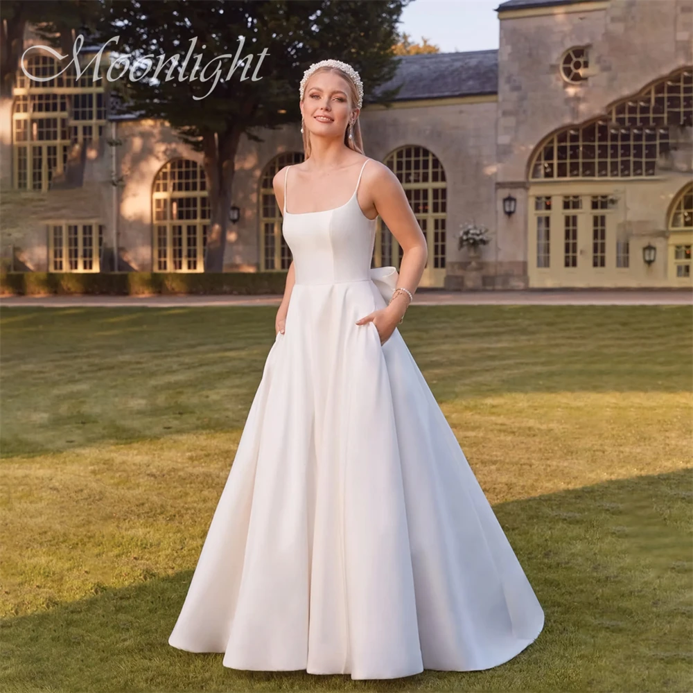 

Princess Pleat Boat-Neck Bow A-Line Wedding Dress Women 2026 Spaghetti Straps Sleeveless Open Back Vestidos De Novia Customized