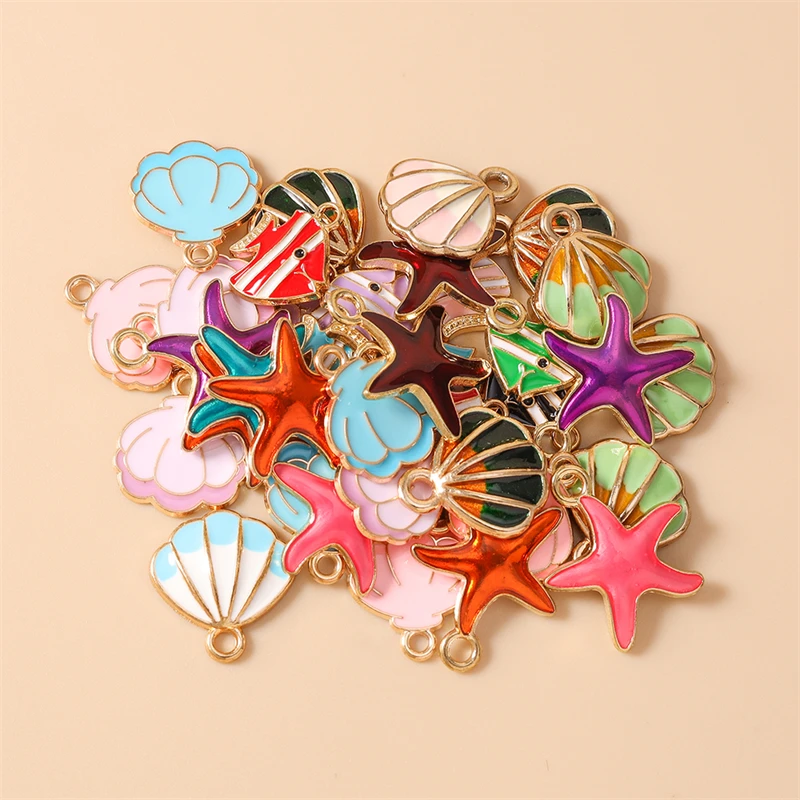 20 Stück niedliche, gemischte Emaille-Anhänger in Form von Seesternen, Muscheln und Fischen für die Schmuckherstellung, Ohrringe, Halsketten, Armbänder, DIY-Bastelarbeiten und Accessoires. – Detail 4