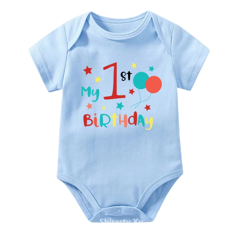 My First Birthday Baby Bodysuits Cotton Short Sleeve Boys Girls Rompers Funny Infant Jumpsuits 1st Birthday Baby Outfits