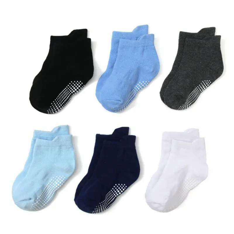 6 Pairs Children\'s Anti-slip Ankle Socks Toddler Low Cut Socks For Boys Girl 0-7 Years Kids Boys Girls Dot Rubber Floor Sock