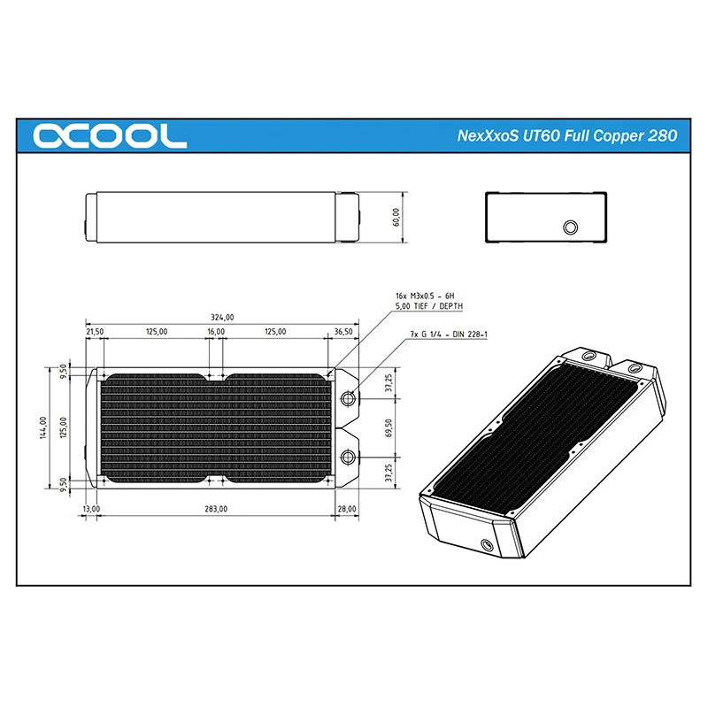 Alphacool-NexXxoS UT60 완전 구리 280MM 두께 라디에이터, 324x144x60MM,G1/4 ", 컴퓨터 수냉 루프 빌드 열교환 기