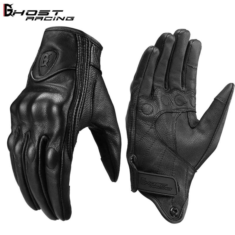 

Touchscreen Spring and Autumn Motorcycle Genuine Leather Gloves for Men Racing Rider Four Seasons Anti-Slip Riding Retro Full Fi