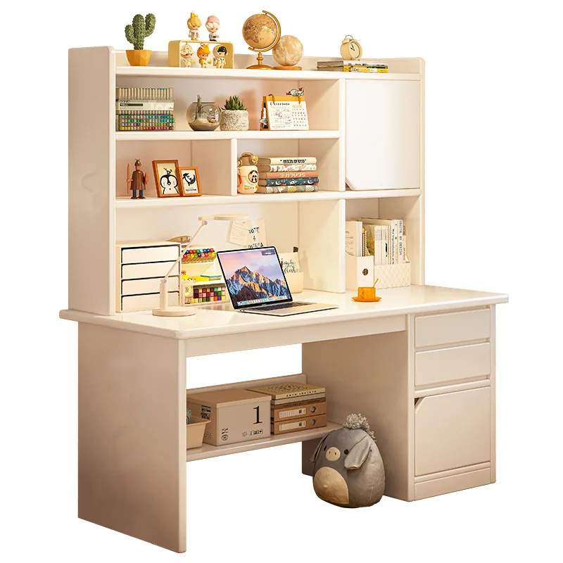 

Wooden children's desk Student home study table Junior high school student writing table Bedroom computer table Bookshelf integr