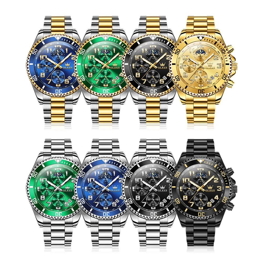 OLEVS 2926 Orologi da uomo Cronografo classico da sub di lusso Orologio al quarzo originale per uomo Fasi lunari in acciaio inossidabile impermeabile