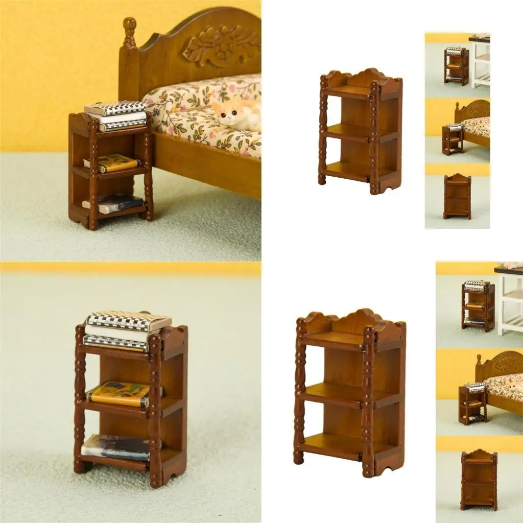 

1/12 Scale Dollhouse Mini Nightstand Model Micro Scene Bedside Table Ornament