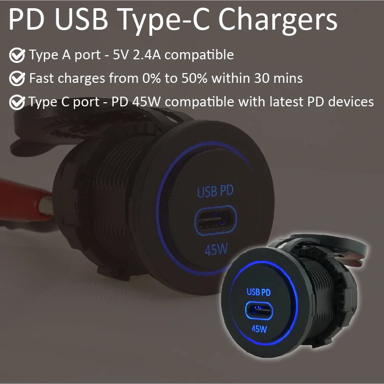 12V Dual PD USB C Car Charger Socket, Fast Charging 2-Port Cigarette Lighter Adapter Compatible